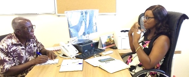 Dr Mrs Francesca Mensah Darkwah (right), the Medical Superintendent,Yilo Krobo District Hospital, in an interview with Ezekiel E. Sottie, Daily Graphic Correspondent, in her office.
